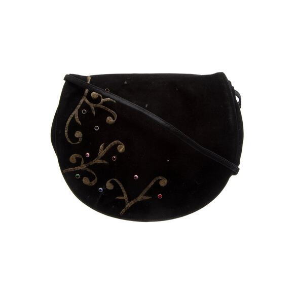 Stuart Weitzman Suede Embroidered Shoulder Bag - Black - Picture 1 of 5
